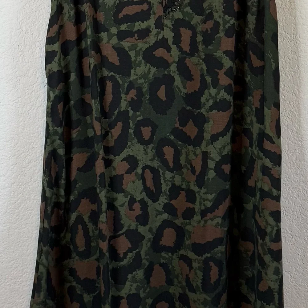 Zadig & Voltaire Green Black Rebelle Leo Midi Dress V Neck Leopard Size Small - Picture 4 of 13